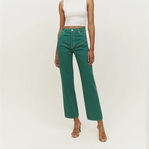 Cowboy Studded High Rise Straight Leg Jeans